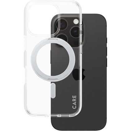 CARE by PanzerGlass Kickstand iPhone 16 Pro MagSafe Plastique rigide Coque arrière avec béquille - Transparent / Argent