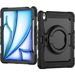 Mobilize Rotating Defender Coque iPad Air 13 Pouces (2024) Coque arrière en Plastique rigide,Silicone + Bandoulière + Support Amovible - Noir