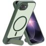 Mobiparts Hardcover Coque iPhone 16e MagSafe Coque arrière Rigide avec Support Amovible - Satin Green