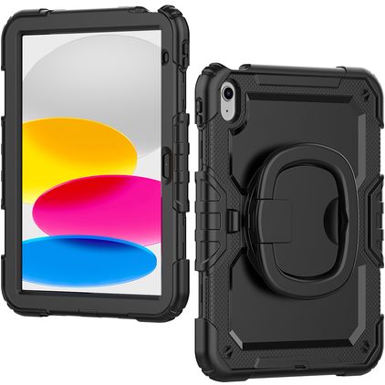Mobilize Rotating Defender Coque iPad 11 (2025) Coque arrière en Plastique rigide,Silicone + Bandoulière + Support Amovible - Noir