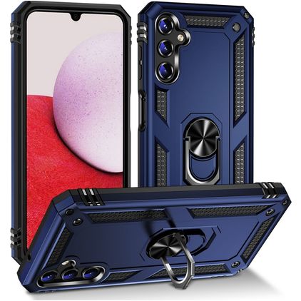 Mobigear Armor Ring Samsung Galaxy A14 Plastique rigide Coque arrière Antichoc avec bague de maintien - Bleu