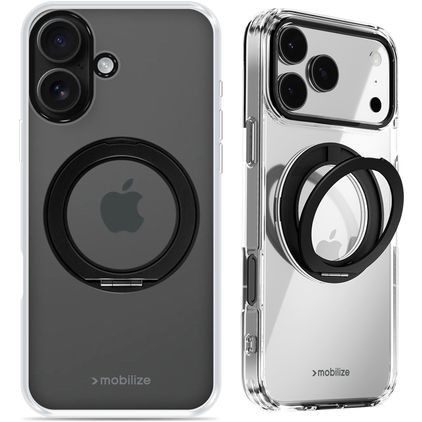 Mobilize 360 Rotating Ring Coque iPhone 16 MagSafe Coque arrière Rigide avec Anneau-Support - Noir