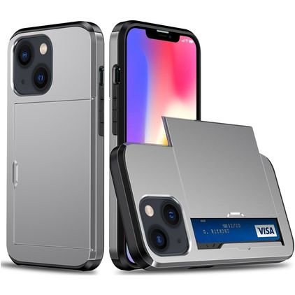 Mobigear Card Coque iPhone 15 Coque arrière Rigide Anti-Chocs avec Porte-Cartes - Gris