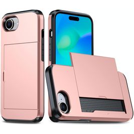 Mobigear Card Coque iPhone 16e Coque arrière Rigide Anti-Chocs avec Porte-Cartes - Rose doré