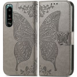 Mobigear Butterfly Housse Sony Xperia 5 IV Etui Porte-Monnaie - Gris