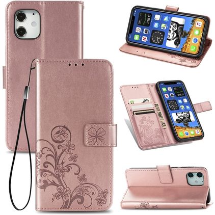 Mobigear Clover Housse iPhone 12 Etui Porte-Monnaie - Rose doré