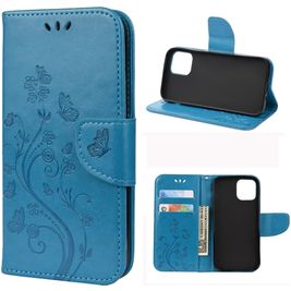 Mobigear Flowers Housse iPhone 12 Etui Porte-Monnaie - Bleu