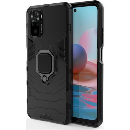 Mobigear Armor Ring Coque Xiaomi Redmi Note 10S Coque arrière Rigide Anti-Chocs avec Anneau-Support - Noir