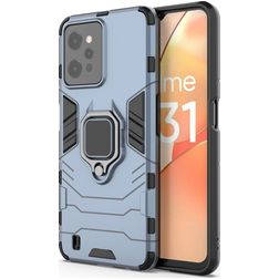Mobigear Armor Ring Realme C31 Plastique rigide Coque arrière Antichoc avec bague de maintien - Bleu