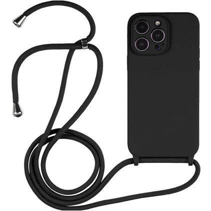 Mobigear Lanyard iPhone 14 Pro Coque avec cordon en Silicone - Noir