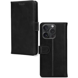 Mobilize Wallet Housse iPhone 15 Pro Etui en Cuir Véritable Porte-Monnaie - Noir