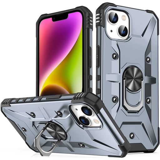 Mobigear Armor Ring Coque iPhone 14 Coque arrière Rigide Anti-Chocs avec Anneau-Support - Gris