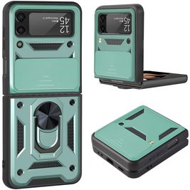 Mobigear Armor Ring Coque Samsung Galaxy Z Flip 3 Coque arrière Rigide Anti-Chocs avec Anneau-Support - Vert