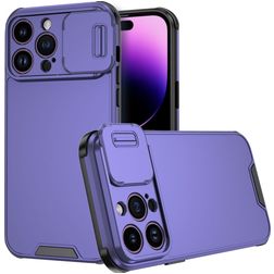 Mobigear Cam Slide Coque iPhone 14 Pro Max Coque arrière Rigide avec Protecteur Lentilles - Violet