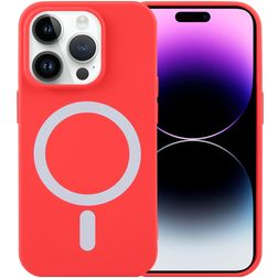 Mobigear Rubber Touch Coque iPhone 15 Pro Max MagSafe Coque arrière en Silicone - Rouge