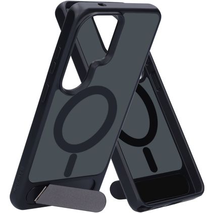 Mobiparts Hardcover Coque Samsung Galaxy S26 Ultra MagSafe Coque arrière Rigide avec Support Amovible - Satin Black
