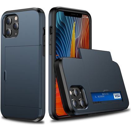 Mobigear Card Coque iPhone 12 Pro Coque arrière Rigide Anti-Chocs avec Porte-Cartes - Dark Blue