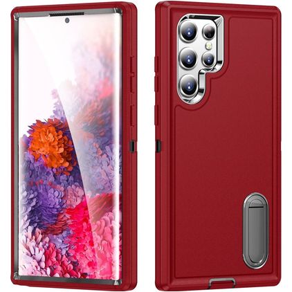 Mobigear Rugged Stand Samsung Galaxy S23 Ultra Plastique rigide Coque arrière Antichoc avec béquille - Rouge