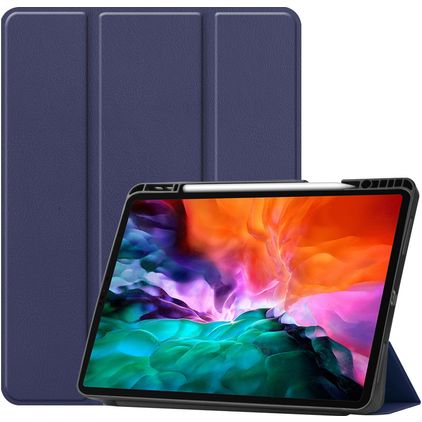 Mobigear Tri-Fold Gel Coque iPad Pro 12.9 Pouces (2022) Etui en TPU,Similicuir + Porte-crayon - Bleu