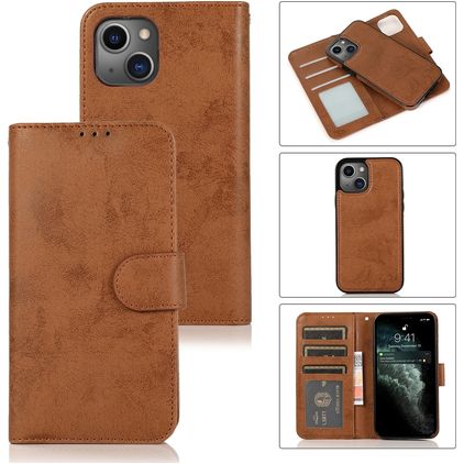 Mobigear Wallet Housse iPhone 15 Plus Etui avec Coque Détachable Porte-Monnaie - Marron