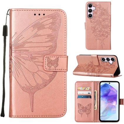 Mobigear Butterfly Housse Samsung Galaxy A55 Etui Porte-Monnaie - Rose doré
