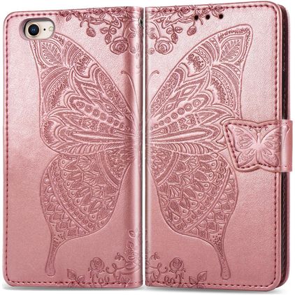 Mobigear Butterfly Housse iPhone 16e Etui Porte-Monnaie - Rose doré