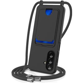 Mobigear Lanyard Card Samsung Galaxy A37 Coque avec cordon en Silicone et Porte-Cartes - Noir