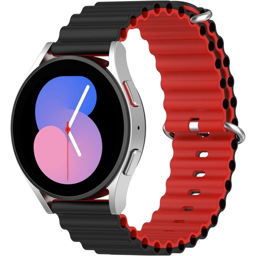 Mobigear Ocean Bracelet Silicone Smartwatch Fermeture boucle ardillon - Connexion universelle de 22 mm - Noir / Rouge