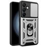 Mobigear Armor Ring Cam Slide Coque Samsung Galaxy S24 FE Coque arrière Rigide Anti-Chocs avec Anneau-Support et Protecteur Lentilles - Argent