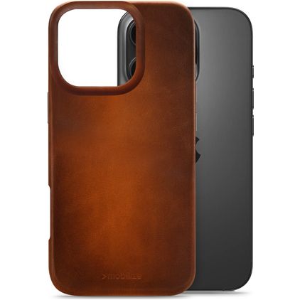 Mobilize Premium Coque iPhone 16 Pro MagSafe Coque arrière en Cuir Véritable - Burned Cognac