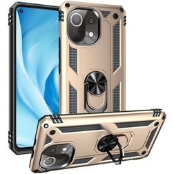 Mobigear Armor Ring Xiaomi Mi 11 Lite Plastique rigide Coque arrière Antichoc avec bague de maintien - Or