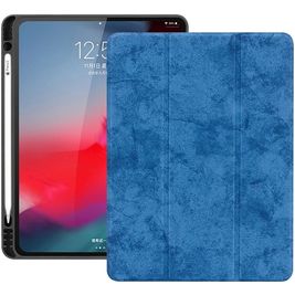 Mobigear Tri-Fold Gel Coque iPad Pro 12.9 Pouces (2018) Etui en TPU,Similicuir + Porte-crayon - Bleu