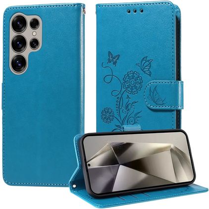 Mobigear Flowers Samsung Galaxy S25 Ultra Étui Portefeuille - Bleu