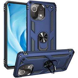 Mobigear Armor Ring Xiaomi Mi 11 Lite Plastique rigide Coque arrière Antichoc avec bague de maintien - Bleu