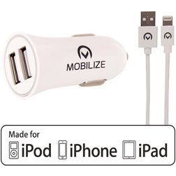 Mobilize - Double USB Chargeur voiture Apple Lightning 1 mètre 24W - Blanc