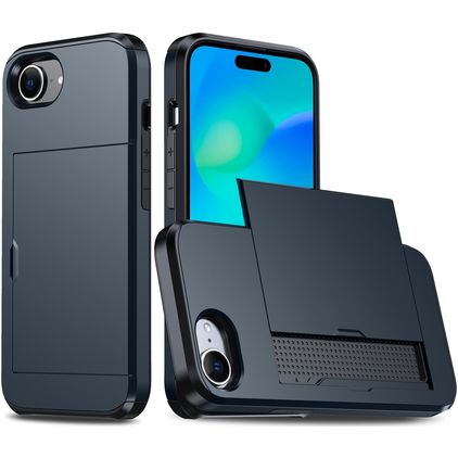 Mobigear Card Coque iPhone 16e Coque arrière Rigide Anti-Chocs avec Porte-Cartes - Bleu