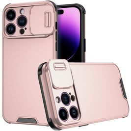 Mobigear Cam Slide Coque iPhone 14 Pro Max Coque arrière Rigide avec Protecteur Lentilles - Rose doré