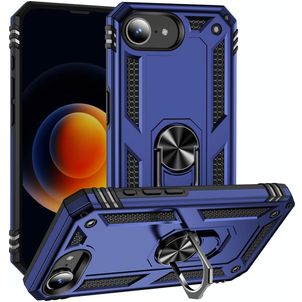 Mobigear Armor Ring Coque iPhone 16e Coque arrière Rigide Anti-Chocs avec Anneau-Support - Bleu