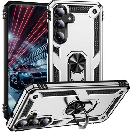 Mobigear Armor ring Samsung Galaxy S25 FE Plastique rigide Coque arrière Antichoc avec bague de maintien - Argent