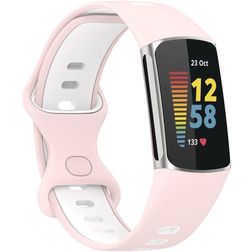 Mobigear Sport Dual Bracelet Silicone Fitbit Charge 5 Fermeture à clou et passant - Blanc / Rose