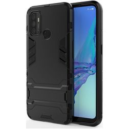 Mobigear Armor Stand Coque OPPO A53s Coque arrière Rigide Anti-Chocs avec Support Amovible - Noir