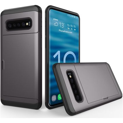 Mobigear Card Coque Samsung Galaxy S10 Plus Coque arrière Rigide Anti-Chocs avec Porte-Cartes - Gris