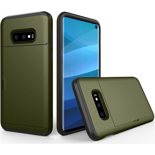 Mobigear Card Coque Samsung Galaxy S10e Coque arrière Rigide Anti-Chocs avec Porte-Cartes - Vert armée