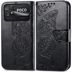 Mobigear Butterfly Housse POCO C40 Etui Porte-Monnaie - Noir