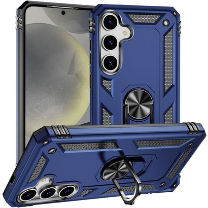 Mobigear Armor ring Coque Samsung Galaxy S25 Plus Coque arrière Rigide Anti-Chocs avec Anneau-Support - Bleu