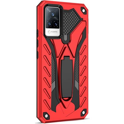 Mobigear Armor Stand Vivo V21 Plastique rigide Coque arrière Antichoc avec béquille - Rouge