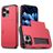 Mobigear Card Coque iPhone 16 Pro Max Coque arrière Rigide Anti-Chocs avec Porte-Cartes - Rouge