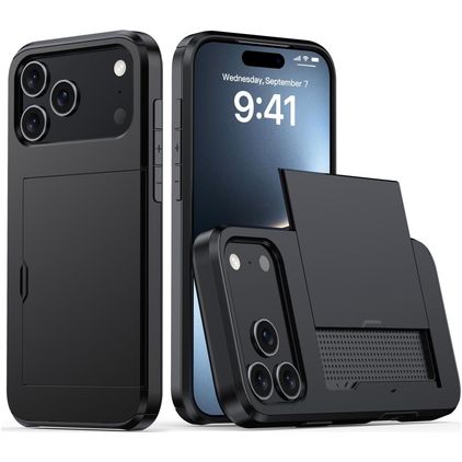 Mobigear Card Coque iPhone 18 Pro Coque arrière Rigide Anti-Chocs avec Porte-Cartes - Noir