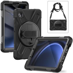 Xccess Survivor All-round Coque Samsung Galaxy Tab A9 (2023) Coque arrière en Plastique rigide,Silicone + Bandoulière + Support Amovible - Noir
