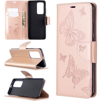 Mobigear Butterfly Housse Huawei P40 Pro Etui Porte-Monnaie - Rose doré